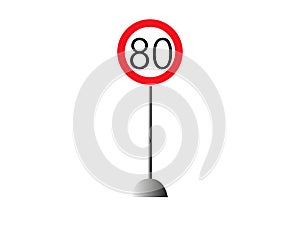 Speed limit sign number eighty. Round Red Road Sign: Speed limit 80 kilometers per hour. Vector Illustration