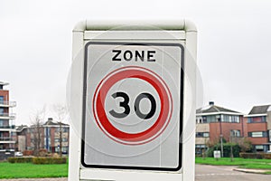 Speed limit sign in a residential area