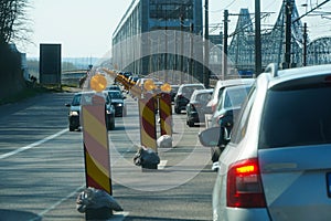 Speed limitation area on Soarelui highway A2, Romania. works on the Sun highway.