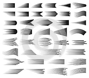 Speed lines. Abstract cartoon comic fast Motion effect. Straight and curved speed line elements for comics book, manga