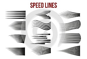 Speed lines black for Manga and Comic vector elements on white background.