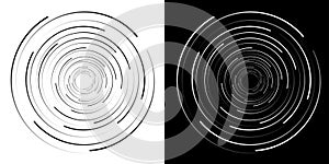Speed lines in circle form, halftone effect, spiral round logo, design element decoration, concentric circle elements background