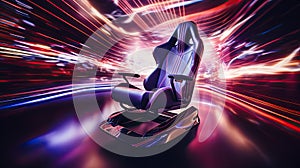 speed lines of a mechanical gaming chair in motion blur, gaming setup background, immersive gaming experience photo