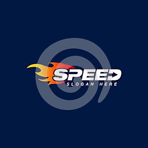 Speed logo design with flame effect. speedometer vector icon with flame effect illustration.