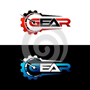Speed logo design, speedometer  with gearicon logo vector