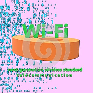 Speed of the massive connectivity of the device, new protocols. Pink background with a multitude of randomly scattered blue number