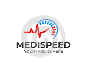 Speed medical logo design. Heartbeat line and speedometer vector design