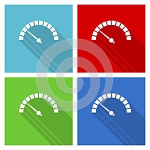 Speed meter, fast indicator icon set, flat design vector illustration in eps 10 for webdesign and mobile applications in four