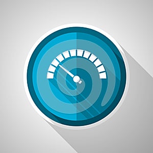 Speed meter, fast indicator symbol, flat design vector blue icon with long shadow