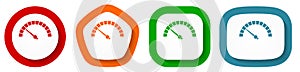 Speed meter vector icon set, fast indicator flat design buttons on white background