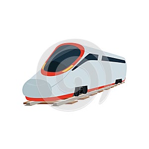 Speed modern super streamlined high speed railway train locomotive, passenger waggon vector Illustration