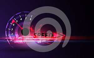 Speed motion background with fast speedometer car. Racing velocity background