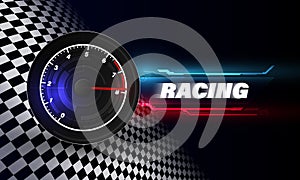 Speed motion background with fast speedometer car. Racing velocity background