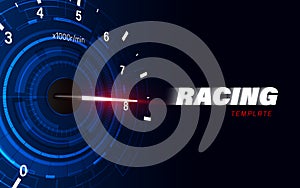 Speed motion background with fast speedometer car. Racing velocity background