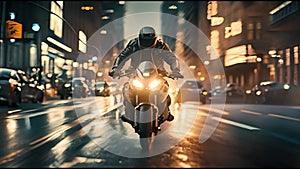 Speed motion blur motorcycle in the city night. Street racer