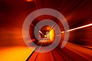 Speed motion blurred underground subway tunne