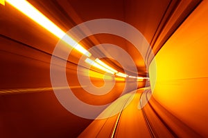 Speed motion blurred underground subway tunne