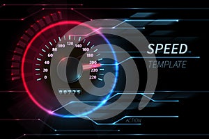 Speed motion line vector abstract tech background with car racing speedometer photo