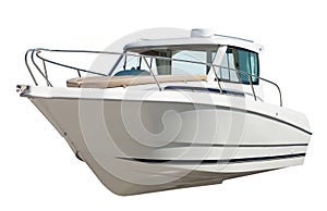 Speed motor boat. Isolated over white