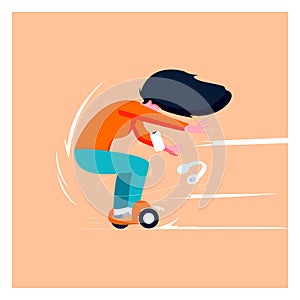 Speed motor racing Scooter, Skateboard Driving Boy Risky Steps, Boy driving foldable Electric scooter illustration concept, a boy