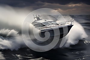 Speed motorboat racing across choppy waves. Generative AI