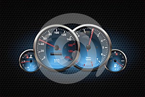 Speed movement vector abstract technological background with racing speedometer. Fast car race, sport drive illustration