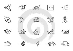 Speed power line icon set. Vector boost outline speed arrow fast horse sprint line icon concept speedometer. photo