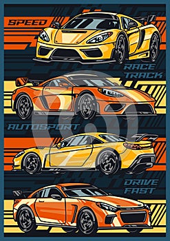 Speed racing colorful vintage poster