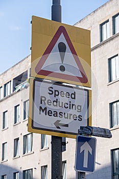 Speed reducing measures sign Edingburgh Scotland October 2021