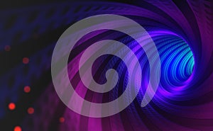 Speed and rotation in cyberspace. Neon funnel, space tunnel and teleport photo