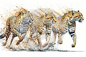 Speed Running Cheetahs watercolor, Beautiful Animal in Wildlife. Isolate on white background