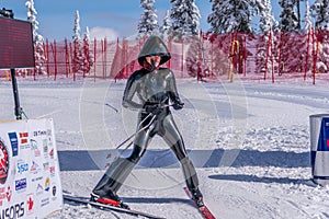 Speed skier at Velocity Challenge and FIS Speed Ski World Cup Race at Sun Peaks ski resort