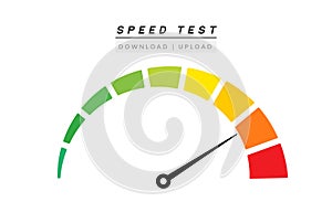 Speed test internet measure. Speedometer icon fast upload download rating. Quick level tachometer accelerate