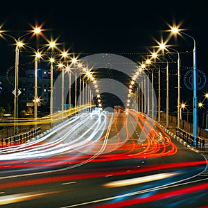 Speed Traffic - Light Trails On City Road At Night