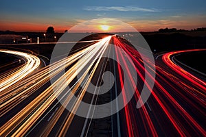 Speed Traffic long exposure on highway at sundown time