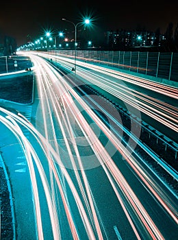 Speed Traffic - long time exposure on highway with car light trails at night