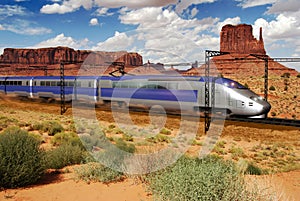 Speed train crossing the desert