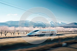 Speed train modern fast technology railway vehicle travel railroad rail motion journey transportation
