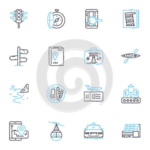 Speed and velocity linear icons set. Accelerate, Momentum, Velocity, Quickness, Dash, Haste, Celerity line vector and photo