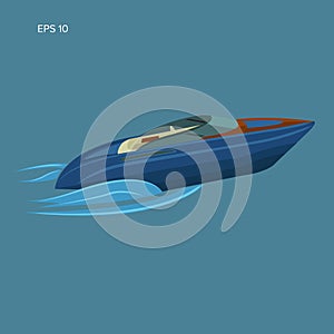 Speedboat isolated illustration. Luxury boat vector flat design. Streamline