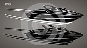 Speedboat isolated illustration. Luxury boat vector. Streamline