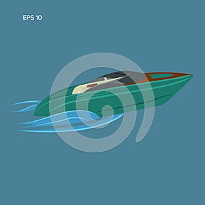 Speedboat isolated illustration. Luxury boat vector. Streamline