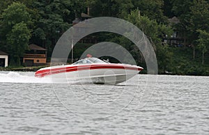 Speedboat on lake