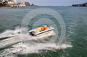 Speedboat and people