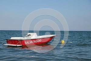 Speedboat in the sea to carry out the rescue of the bathers with