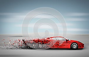 Speeding car disintegrating