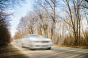 Speeding car in the forest