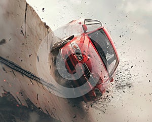 A speeding cars reckless momentum ends abruptly as it crashes into the solid wall