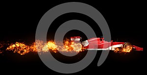 Speeding Formula one car - wheels on fire