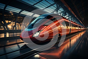 Speeding through High speed train creates a motion blur at the station